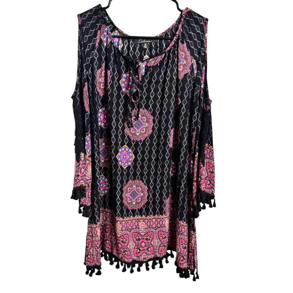 Caleoas Women's Black & Pink Lightweight Open Shoulder Top